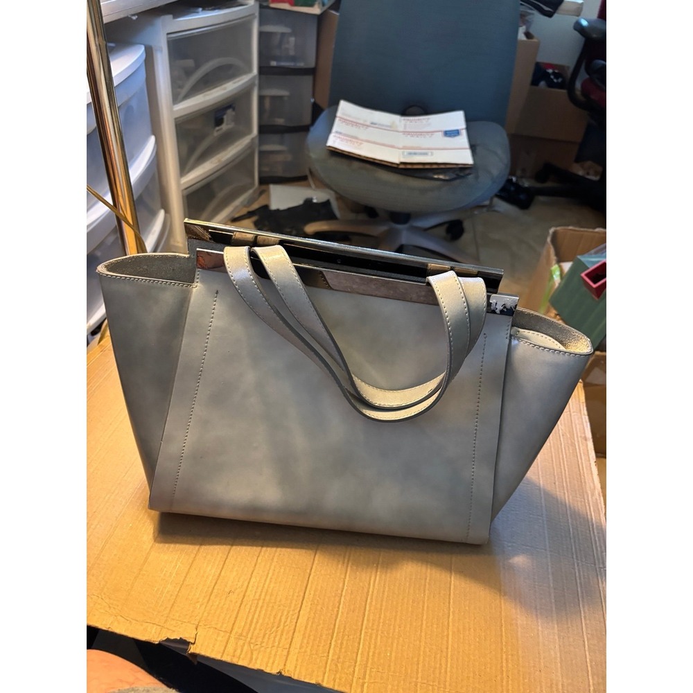 Alberta Di Canio Genuine Leather Tote Bag Large Purse In Grey. Italy